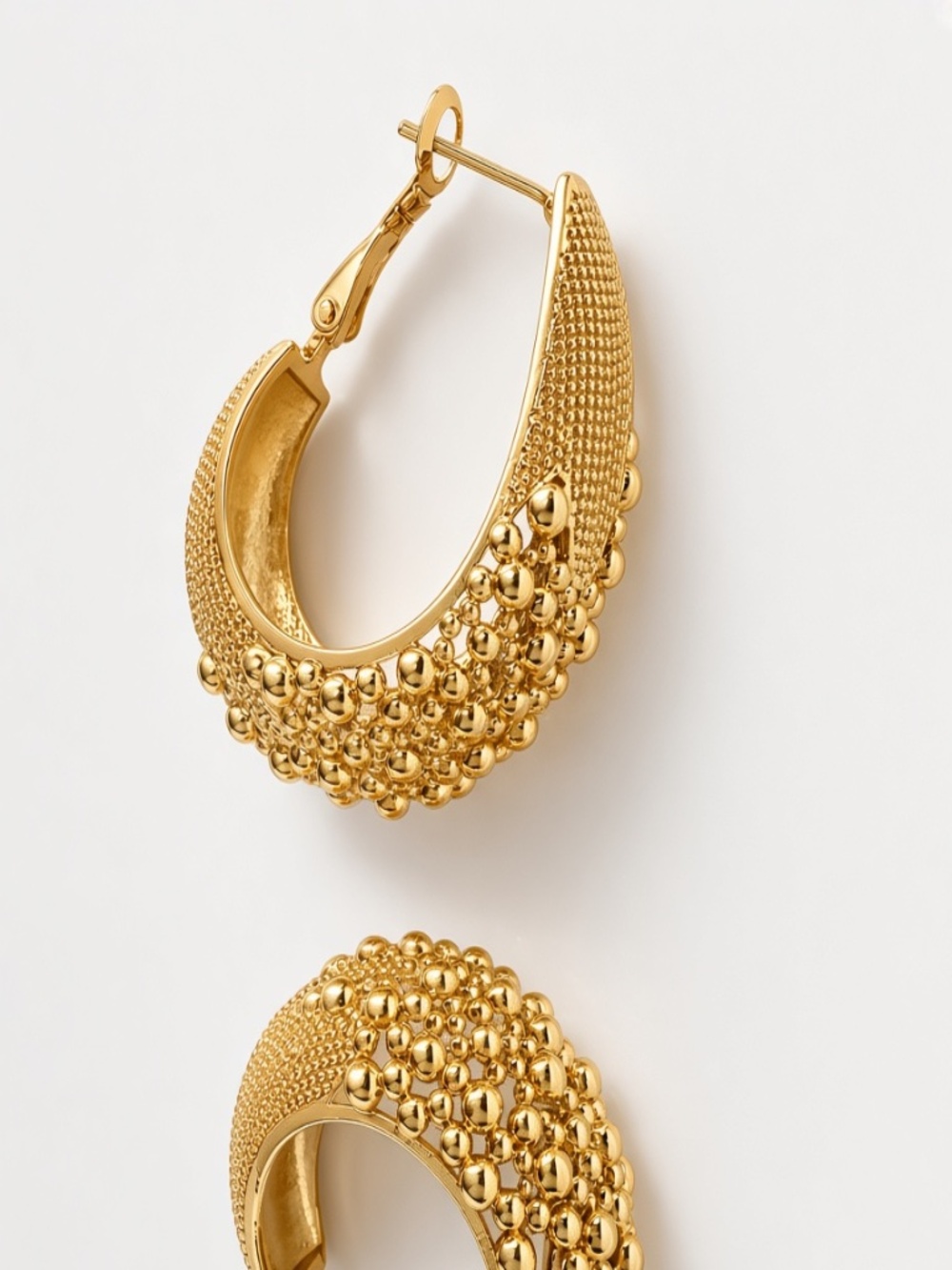 Gold Textured Hoop Earrings | Statement Fashion Jewelry | Latch Back - Picture 5 of 5